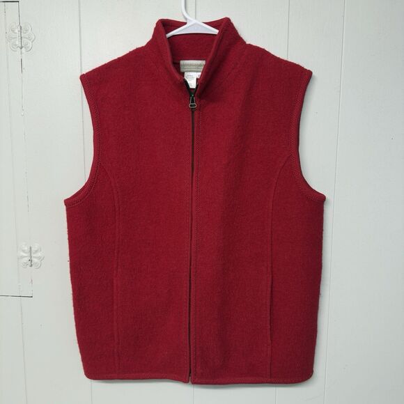 Coldwater Creek 100% Boiled  Wool Vest Full Zip Side Pockets Red Women M EUC - Picture 1 of 11